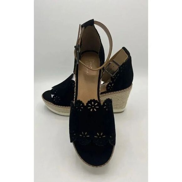 Crown Vintage Black Cow‎ Suede Dunja Style Wedges Womens Sz 9.5M New Without Box - Picture 1 of 8